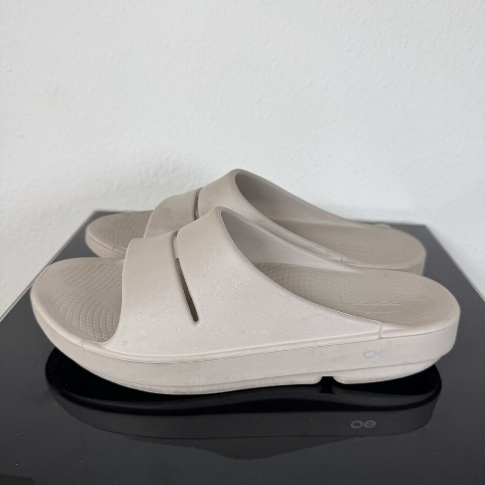 Oofos Ooahh Slide Mens 10 Taupe Slip On Comfort Recovery Sandals